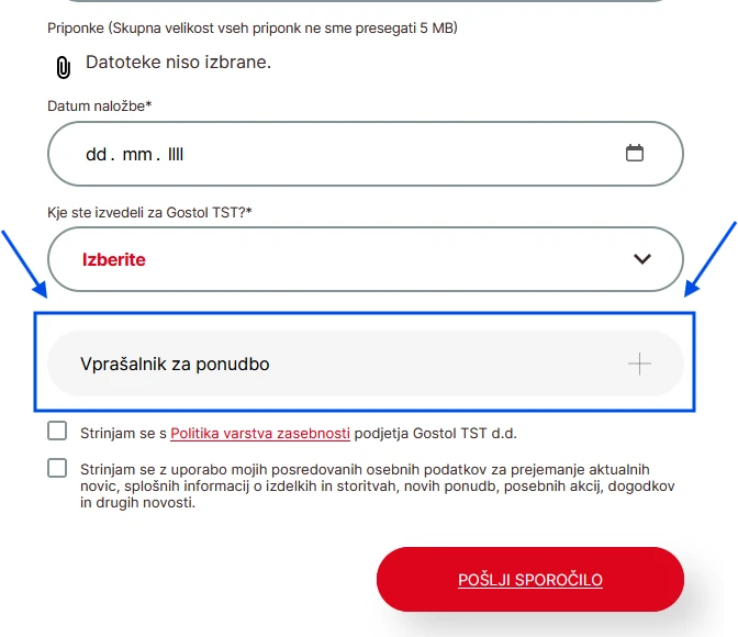 vprašalnik za ponudbo
