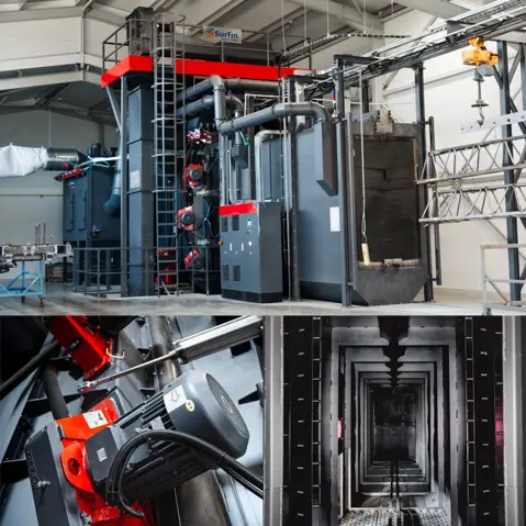 Tunnel di granigliatura con trasportatore aereo - Avenzamento in continuo tipo VPP-1200x2000