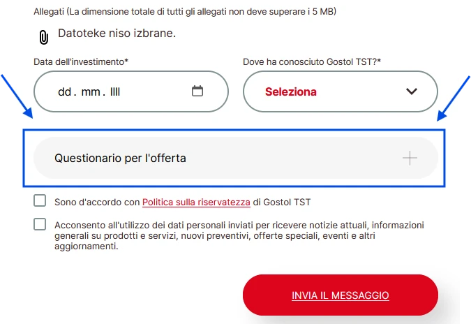 questionnario per l'offerta
